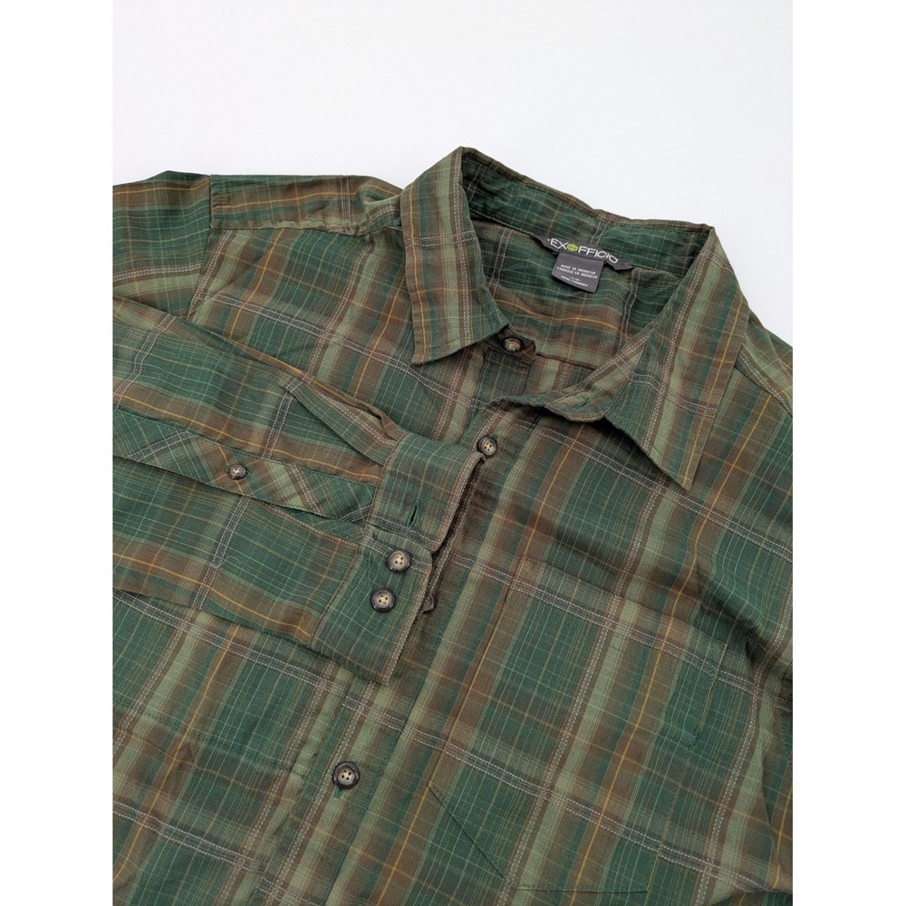 EXOFFICIO Mens Large Green Brown Plaid Long Sleeve Button Up Outdoor Travel - Picture 9 of 9